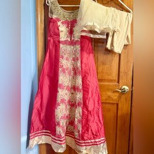 Elegant Pink and Cream Embroidered Indian Gown